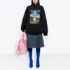 Klasik Baskılı Bol Kesim Kapüşonlu Sweatshirt Siyah 641529TJVH91000