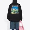 Klasik Baskılı Bol Kesim Kapüşonlu Sweatshirt Siyah 641529TJVH91000