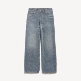 Koyu mavi erkek Denim dikişli bol kesim kot pantolon