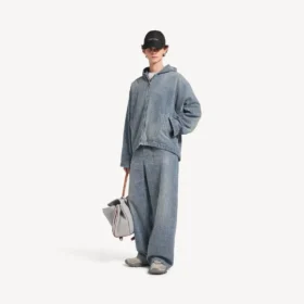 Koyu mavi erkek Denim dikişli bol kesim kot pantolon