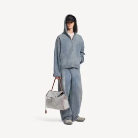 Koyu mavi erkek denim dikişli kapüşonlu ceket