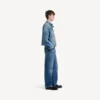 Koyu mavi erkek sıkı kesim denim motosiklet ceket Koyu mavi erkek sıkı kesim denim motosiklet ceket