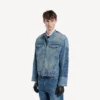 Koyu mavi erkek sıkı kesim denim motosiklet ceket Koyu mavi erkek sıkı kesim denim motosiklet ceket