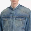 Koyu mavi erkek sıkı kesim denim motosiklet ceket Koyu mavi erkek sıkı kesim denim motosiklet ceket