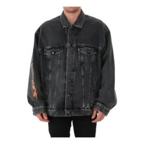 Metallica Oversized Denim Ceket “Yıkanmış Siyah Turuncu” 694504TBP471055