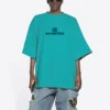 Mozaik Logo BB Alfabe Gevşek Delikli Eskitme Kısa Kollu Unisex Mavi 651795TKVF53660