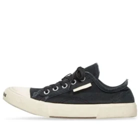Paris Düşük Bilekli Sneaker “Siyah Yıpranmış Pamuk ve Beyaz Kauçuk” 688754W3RC21090