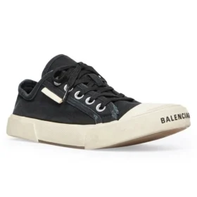 Paris Düşük Bilekli Sneaker “Siyah Yıpranmış Pamuk ve Beyaz Kauçuk” 688754W3RC21090