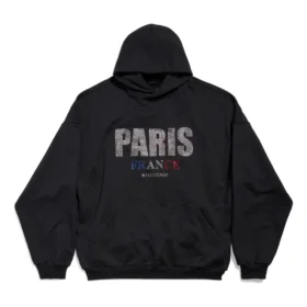 Paris Strass Kapüşonlu Sweatshirt Geniş Kesim “Siyah” 803265TRVL41000