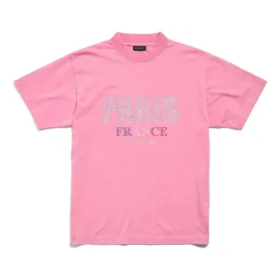 Paris Strass Tişört, Dar Kesim “Pink Faded” 809122TRVL59568