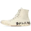 Paris Yüksek Bilekli Sneaker “Beyaz Yıpranmış Pamuk ve Grafitli Beyaz Kauçuk” 688752W3RR49010