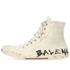 Paris Yüksek Bilekli Sneaker “Beyaz Yıpranmış Pamuk ve Grafitli Beyaz Kauçuk” 688752W3RR49010