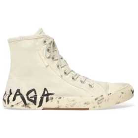 Paris Yüksek Bilekli Sneaker “Beyaz Yıpranmış Pamuk ve Grafitli Beyaz Kauçuk” 688752W3RR49010