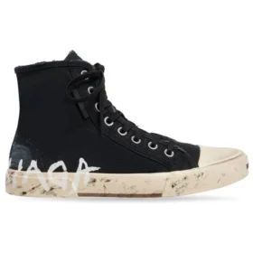 Paris Yüksek Bilekli Sneaker “Siyah Yıpranmış Pamuk ve Beyaz Grafitili Kauçuk” 688752W3RR41099 Paris Yüksek Bilekli Sneaker “Siyah Yıpranmış Pamuk ve Beyaz Grafitili Kauçuk” 688752W3RR41099