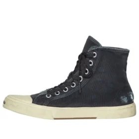 Paris Yüksek Bilekli Sneaker “Siyah Yıpranmış Pamuk ve Beyaz Kauçuk” 688752W3RC11090