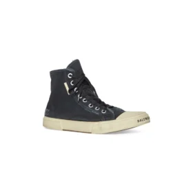 Paris Yüksek Bilekli Sneaker “Siyah Yıpranmış Pamuk ve Beyaz Kauçuk” 688752W3RC11090