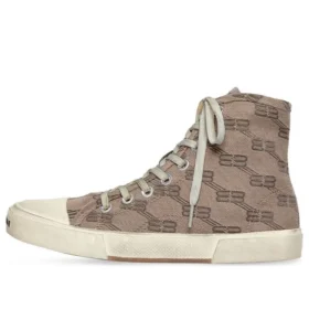 Paris Yüksek Bilekli Sneaker “Tan BB Monogram Pamuk ve Beyaz Kauçuk” 688756W3RQ12298