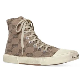 Paris Yüksek Bilekli Sneaker “Tan BB Monogram Pamuk ve Beyaz Kauçuk” 688756W3RQ12298