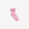 Pembe/kırmızı renkli kadın fiyonklu çoraplar