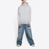 Political Campaign Kapüşonlular Sweatshirt Orta Kesim “Gri” 600583TKVI91379