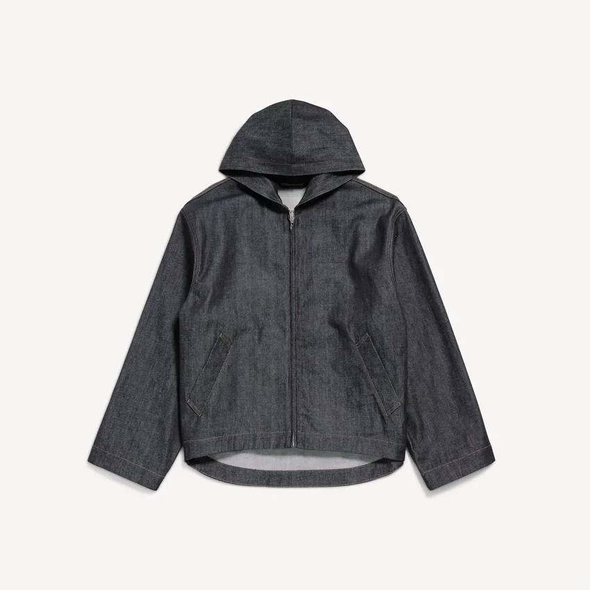 Raw indigo renkli erkek denim kapüşonlu ceket Raw indigo renkli erkek denim kapüşonlu ceket