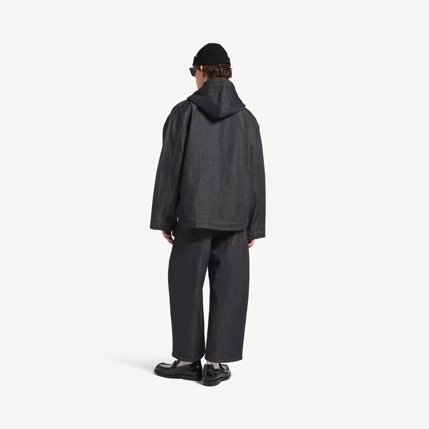 Raw indigo renkli erkek denim kapüşonlu ceket Raw indigo renkli erkek denim kapüşonlu ceket