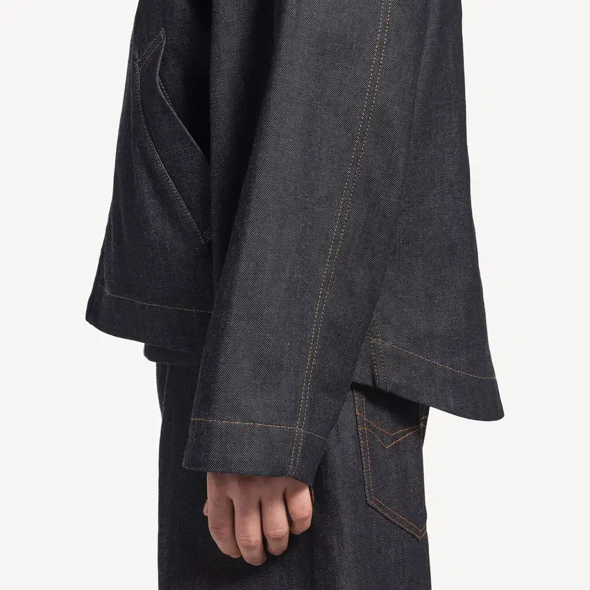Raw indigo renkli erkek denim kapüşonlu ceket Raw indigo renkli erkek denim kapüşonlu ceket