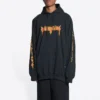 SBalenciaga Metallica Kapüşonlu Sweatshirt Oversized Kesim “Siyah Turuncu” 697879TMV891055