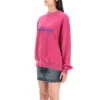 Script Logo Yuvarlak Yaka Sweatshirt “Dark Fuchsia” 697869TMVB50507