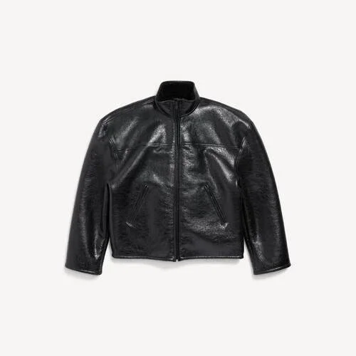 Siyah erkek shearling fermuarlı ceket Siyah erkek shearling fermuarlı ceket