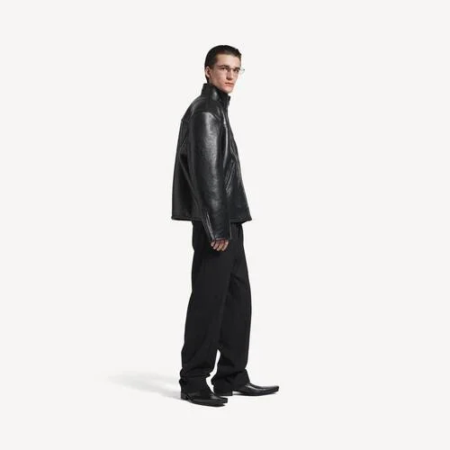 Siyah erkek shearling fermuarlı ceket Siyah erkek shearling fermuarlı ceket