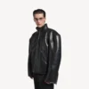 Siyah erkek shearling fermuarlı ceket Siyah erkek shearling fermuarlı ceket
