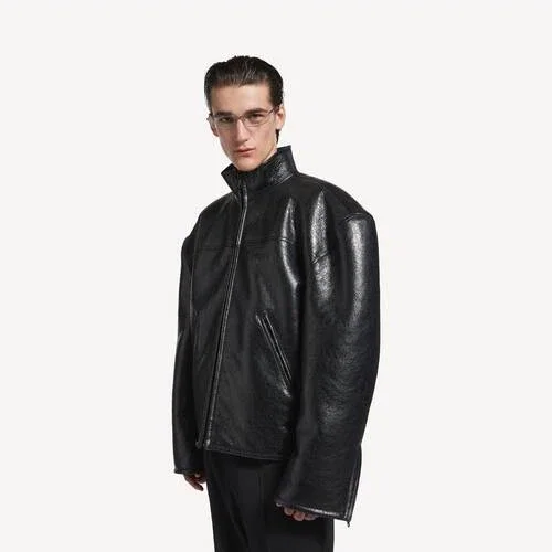 Siyah erkek shearling fermuarlı ceket Siyah erkek shearling fermuarlı ceket