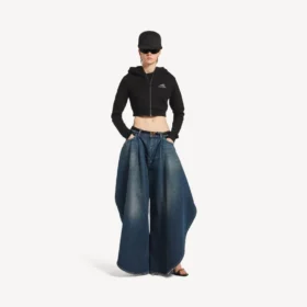 Siyah renkli kadın teknik giyim cocoon kapüşonlu sweatshirt
