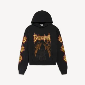 Siyah renkli, orta kesim Balenciaga Sacra Cœur kadın kapüşonlu sweatshirt