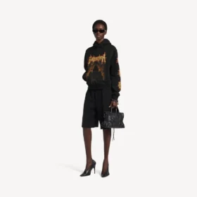 Siyah renkli, orta kesim Balenciaga Sacra Cœur kadın kapüşonlu sweatshirt
