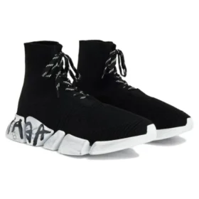 Speed 2.0 Bağcıklı Sneaker’lar “Siyah Geri Dönüştürülmüş Örme ve Beyaz Taban” 617258W2DD41091