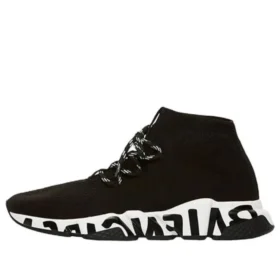 Speed Bağcıklı Sneaker’lar “Siyah Geri Dönüştürülmüş Örme ve Siyah Graffiti Taban” 621611W05GE1015