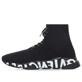 Speed Lace Up Sneaker’lar “Siyah Geri Dönüştürülmüş Örme ve Siyah-Beyaz Grafiti Taban” 617251W2DB71006