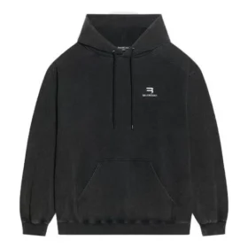 Sporty B Kapüşonlu Sweatshirt Orta Kesim “Siyah” 600583TLVA11070