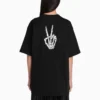 SS21 Drip Peace Geniş Kesim Baskılı Tişört Siyah 641655TKVA11012