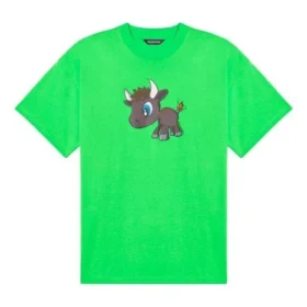 SS21 Küçük Desenli Çizgi Film Baskılı Kısa Kollu Unisex Yeşil 612966TJVM93302