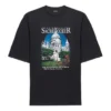 SS21 Retro Düz Dokuma Büyük Boy Kısa Kollu Unisex Siyah Tişört 641614TJVH61000