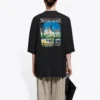 SS21 Retro Düz Dokuma Büyük Boy Kısa Kollu Unisex Siyah Tişört 641614TJVH61000