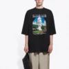 SS21 Retro Düz Dokuma Büyük Boy Kısa Kollu Unisex Siyah Tişört 641614TJVH61000