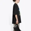SS21 Retro Düz Dokuma Büyük Boy Kısa Kollu Unisex Siyah Tişört 641614TJVH61000