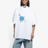 SS21 Retro Düz Dokuma Geniş Kesim Kısa Kollu Unisex Beyaz Tişört 657059TKV949000