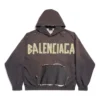 Tape Type Yırtık Cepli Kapüşonlu Sweatshirt Geniş Kesim “Koyu Gri” 744441TQVA98519