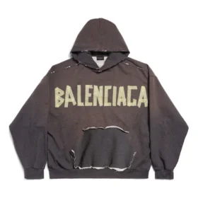 Tape Type Yırtık Cepli Kapüşonlu Sweatshirt Geniş Kesim “Koyu Gri” 744441TQVA98519