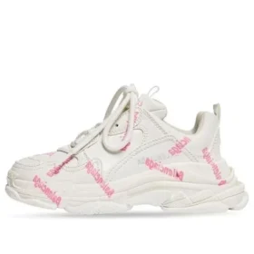 Triple S Logotype Sneaker’lar “Beyaz ve Pembe Teknik Malzeme” 654251W2FAB9050